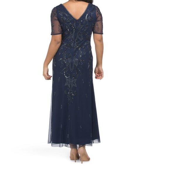 ADRIANNA PAPELL  Illusion V-neck Beaded Gown. - Picture 2 of 2